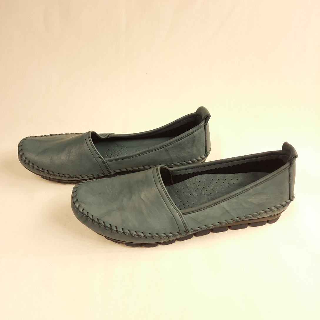 Mocassins Gemini bleu pétrole T40 semelles antidérapantes Très bon état - Vue 3 - 
